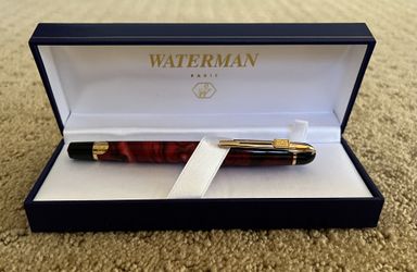 Waterman Phileas Red Marble & Gold Rollerball Pen with Box