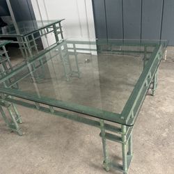 Wrought Iron Glass Coffee Table And Two Side Table Tables 