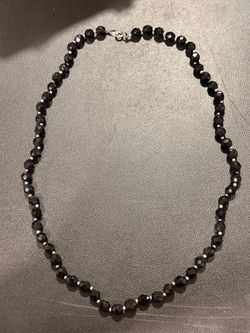 Black Faceted Bead Necklace with Silver Accents