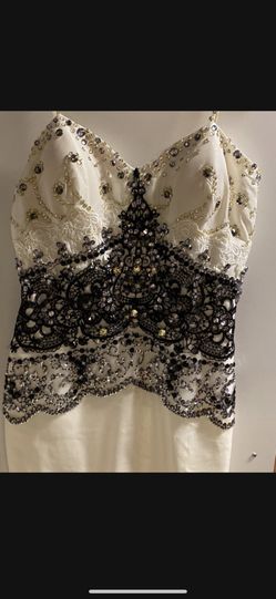 White Evening Dress With Black Sequences Size 8