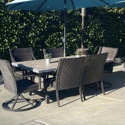 8 PCS Marble Patio Set !! Marble Table + 6 Chairs And Umbrella