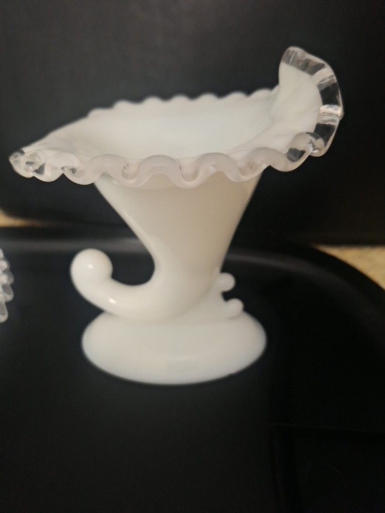  Fenton Silver Crest cornucopia candle holder. 