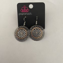 Paparazzi Silver and Gold Filigree Dangle Earrings