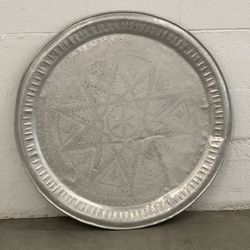 Vintage Large Moroccan Silver Metal Serving Tray