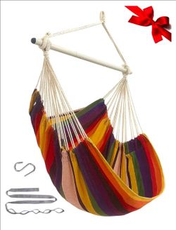 Hammock Chair Swing Indoor Outdoor 500 Lbs, Steel Bar & Anti-Slip
Heavy-Duty Steel Spreader Bar with Anti-Slip Rings, 51"L x 39"W, Includes Tree Strap