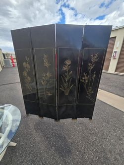 Black Lacquer 4-Panel Room Divider Screen