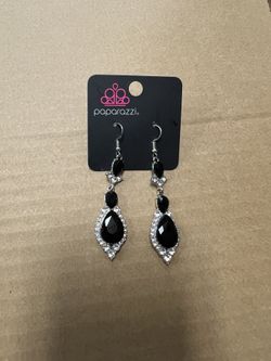 Paparazzi Black Teardrop Rhinestone Dangle Earrings