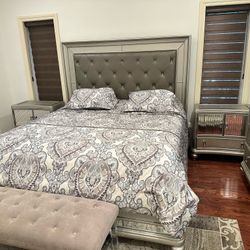 California King Grey Mirror Bed Set 