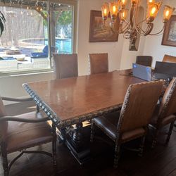 Antique Wooden Dining Table With 6 Chairs 