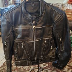 Xelement Motorcycle Jacket Leather Womens  S Heavy Pockets Padding Lined Vented