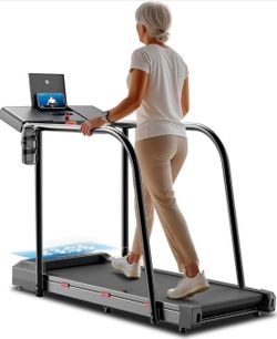 Walking treadmill with handrails