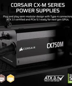 CORSAIR - CX-M Series CX750M Semi-Modular Low-Noise ATX 3.1 Power Supply - Black