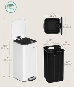SONGMICS 8-Gallon (30 L) Kitchen Trash Can Stainless Steel w/ Soft Close & Pedal - White