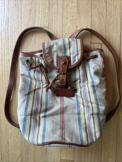 Vintage Polo Ralph Lauren Backpack Drawstring Striped Distressed Faded Look