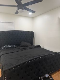 Black Velvet Tufted Sleigh king size Bed Frame