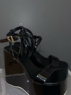 8 Michael Kors "Paola" Faux Patent Leather Platform Wedge Sandals in Black