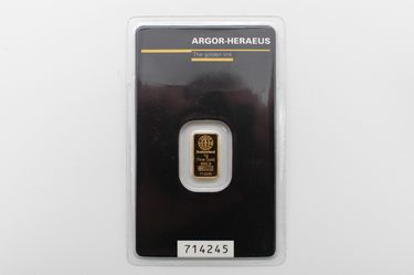 Argor-Heraeus 1 Gram .9999 Fine Gold Bar 24K Switzerland with Assay Card