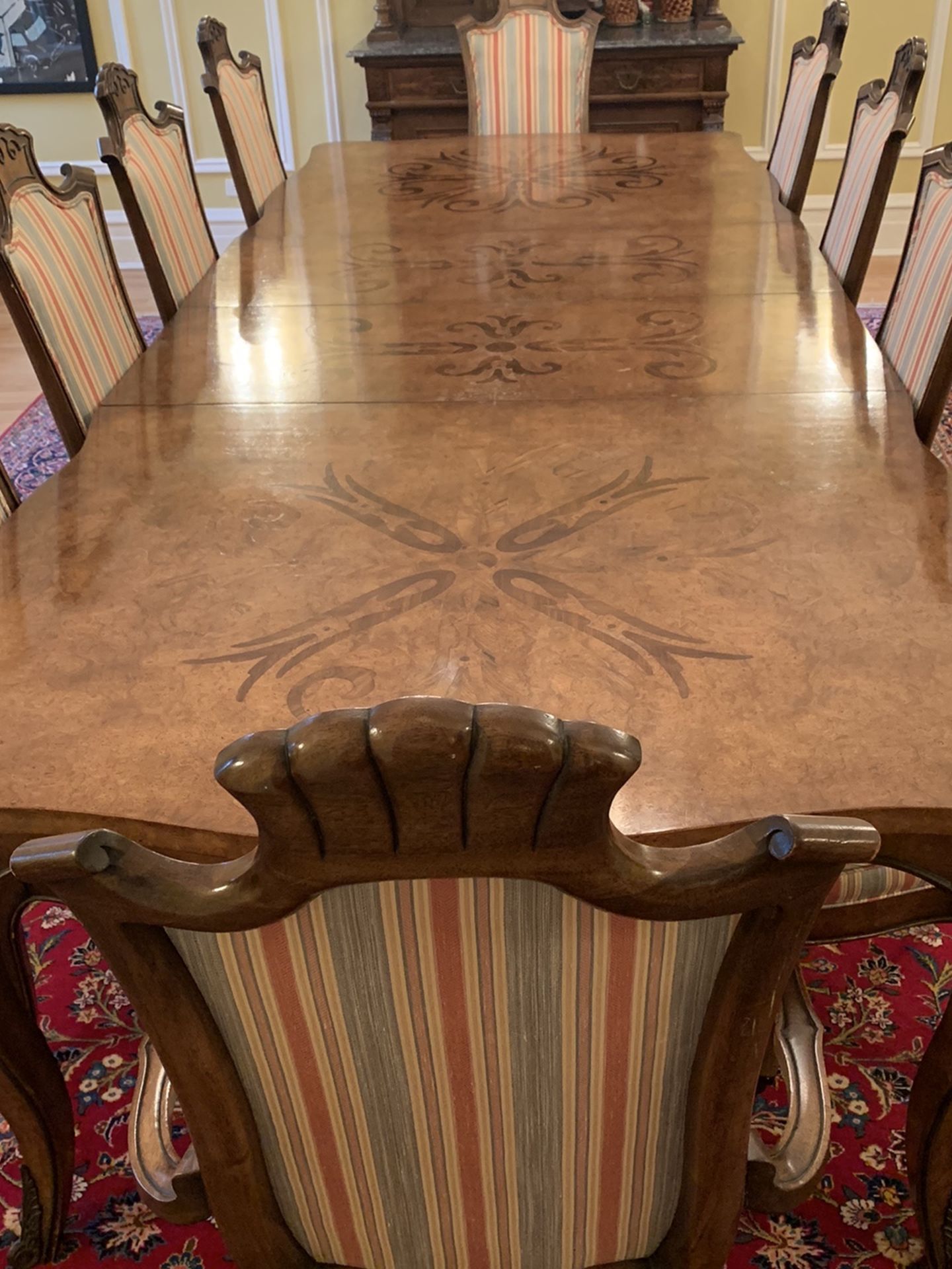 Vintage Walnut Dining Table With 10 Chairs