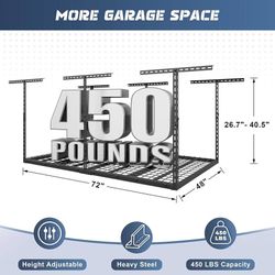 4X6FT Overhead Garage Storage Rack, 26"-40" Height Adjustable Garage Ceiling Storage Racks, Heavy Duty Metal Overhead Storage Organizer System, 450LBS