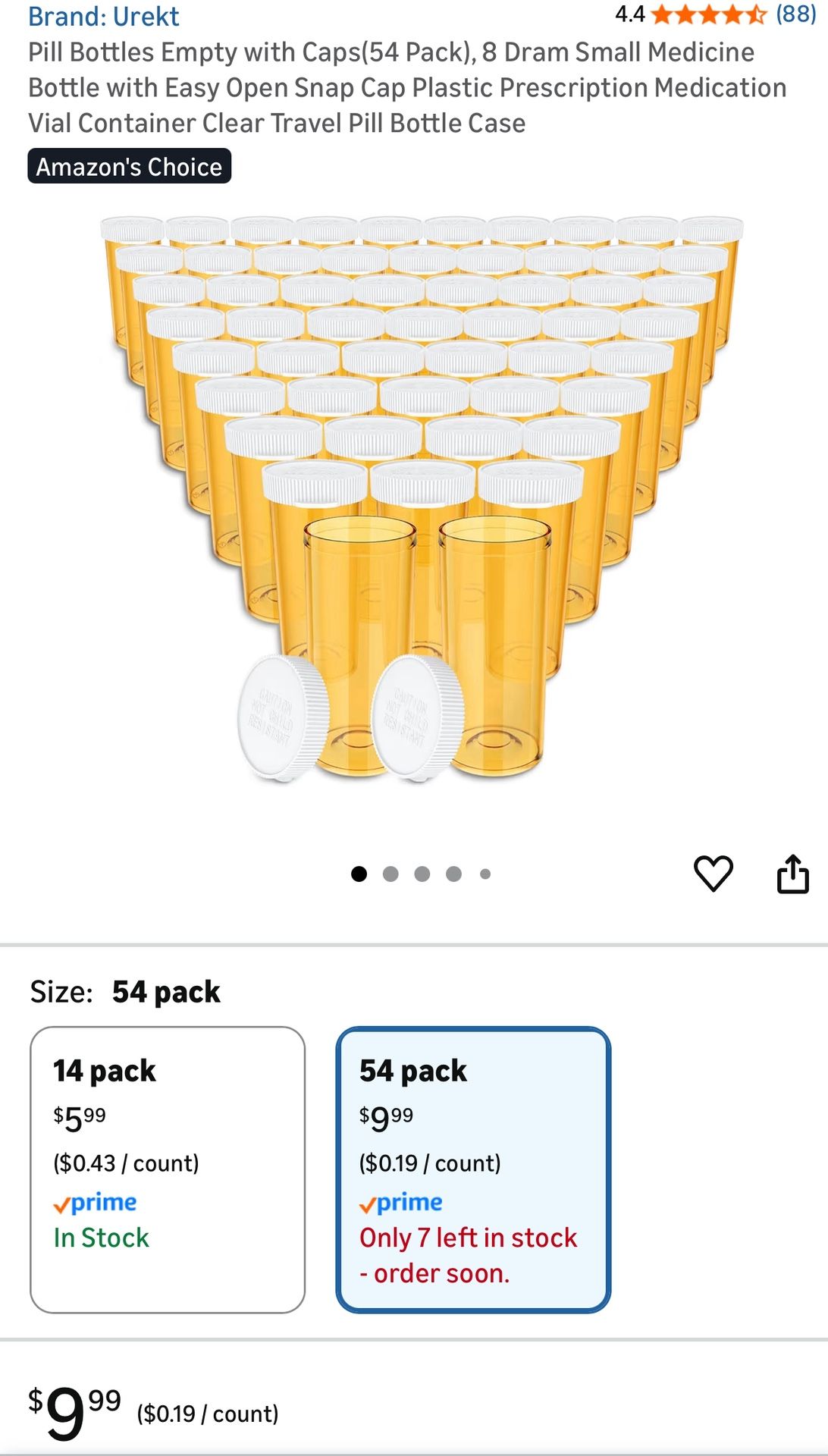 Pill Bottles Empty with Caps (54 Pack)