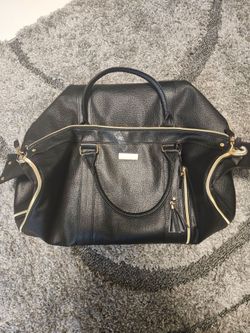 Black Pebbled Leather Tote Bag with Gold Hardware