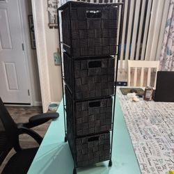 Black Rattan 4 Drawer Tower