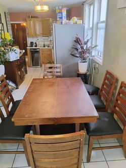Wooden Dining Table with 6 Chairs and Bench