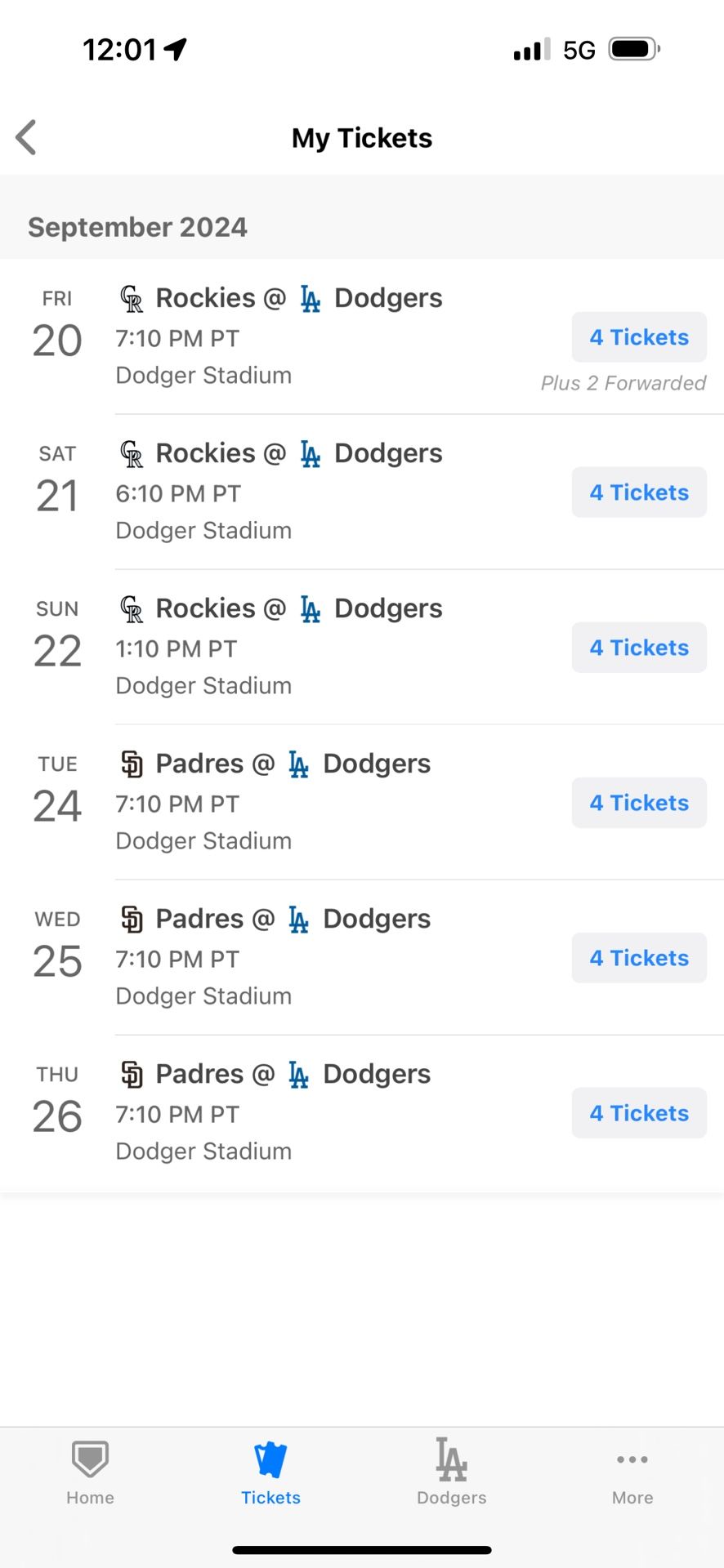 Los Angeles Dodgers Tickets! Home Games Only!