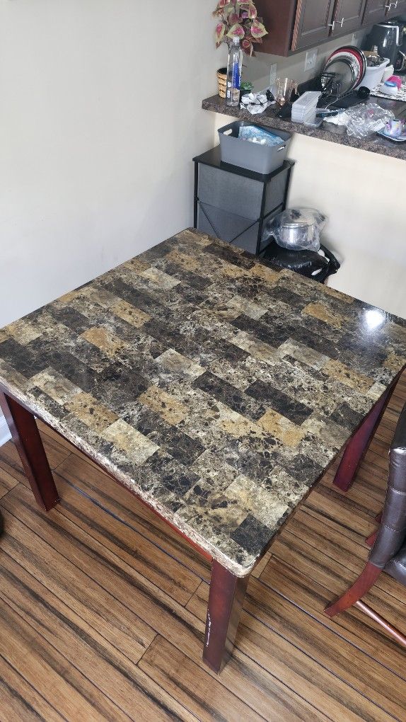 Modern Counter Height Dining Table with 4 leather chairs
