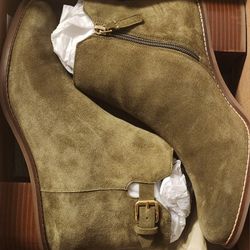 Cole Haan Suede Olive Boot With Gold Hardware 