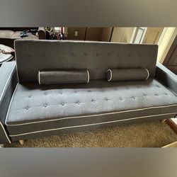 Sofa Bed with Contrast Piping Grey and Natural
