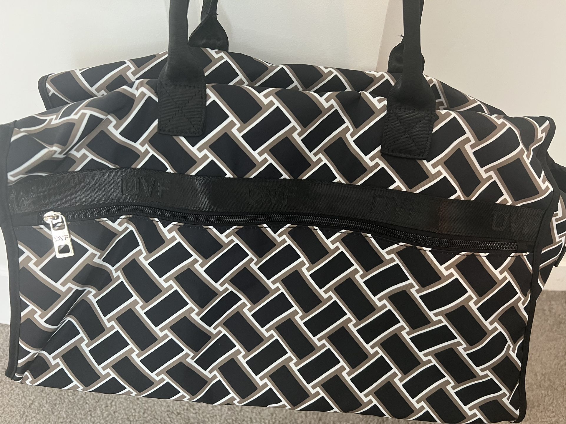 Diane Von Furstenberg Weave Neutral Weekender Duffel Tote Bag