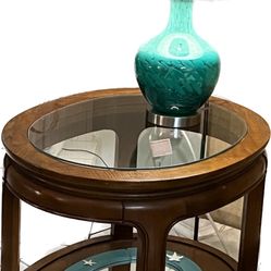 End table Oval Shape Solid Wood, Glass Top