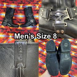 VTG Harley-Davidson Men’s Sz 8 Black Leather Harness Biker Boots Square Toe READ