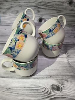 Sango Island flower 1991 Joan Luntz coffee cup tea mug set of 6 Floral Motiv