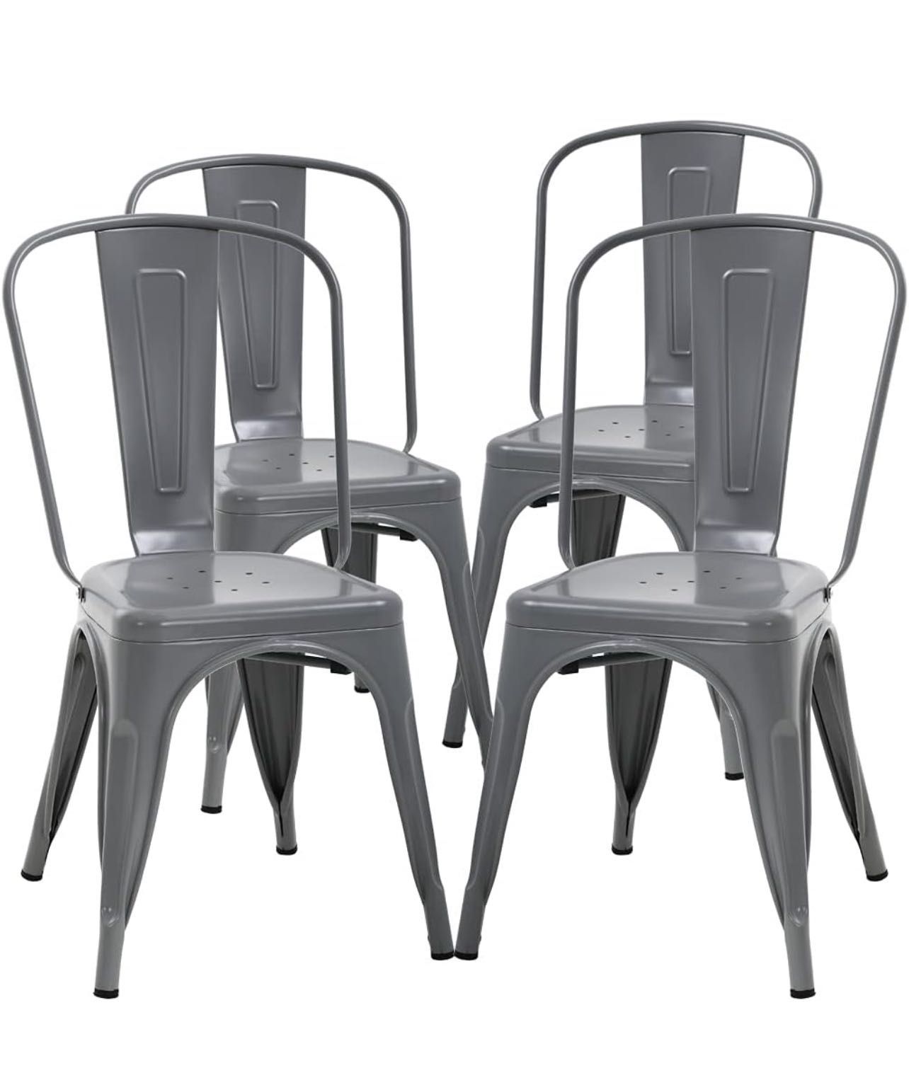 Metal Dining Chairs Indoor-Outdoor Stackable Chic Restaurant Side Bistro Chair Set of 4, 18 Inch Seat Height, 330LBS Weight Capacity, Cafe Tolix Kitch