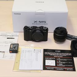 Fuji x-m5 w/ 15-45mm lens xm5 x m5 fujifilm  box and receipt plus viewfinder