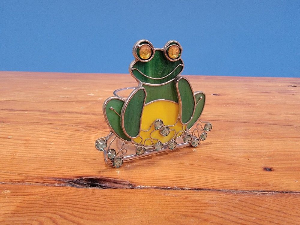 Stained Glass Frog Votive Candle Holder ~ 4.25"×3.75"×2.25"