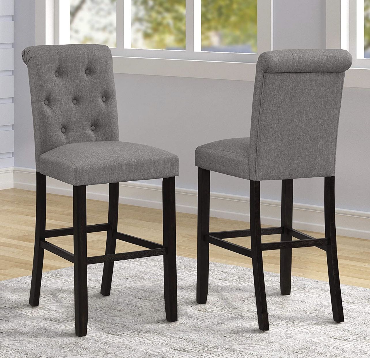 Set of 4 Brand New 29” tufted Barstools counter height bar stools - gray