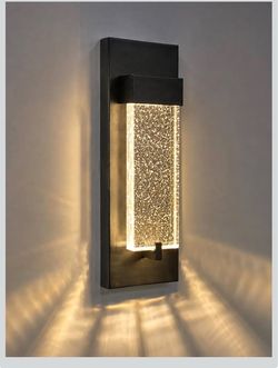 Modern Outdoor Wall Lights 12W, 12 Inch 5CCT Black Exterior Wall Sconces, Crystal Bubble Glass LED Wall Light Fixtures, IP65 Waterproof ETL Listed Por