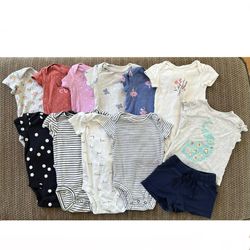 Baby Girls 6 Months Clothes Lot 12 Pc Bodysuits Shirt Shorts Summer