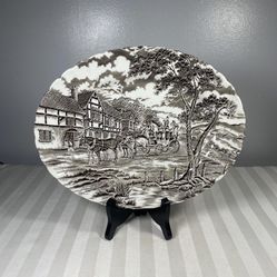 Vintage Brown & White Ironstone Oval Platter Transferware Myott Royal Mail Staffordshire England Stagecoach and Horses