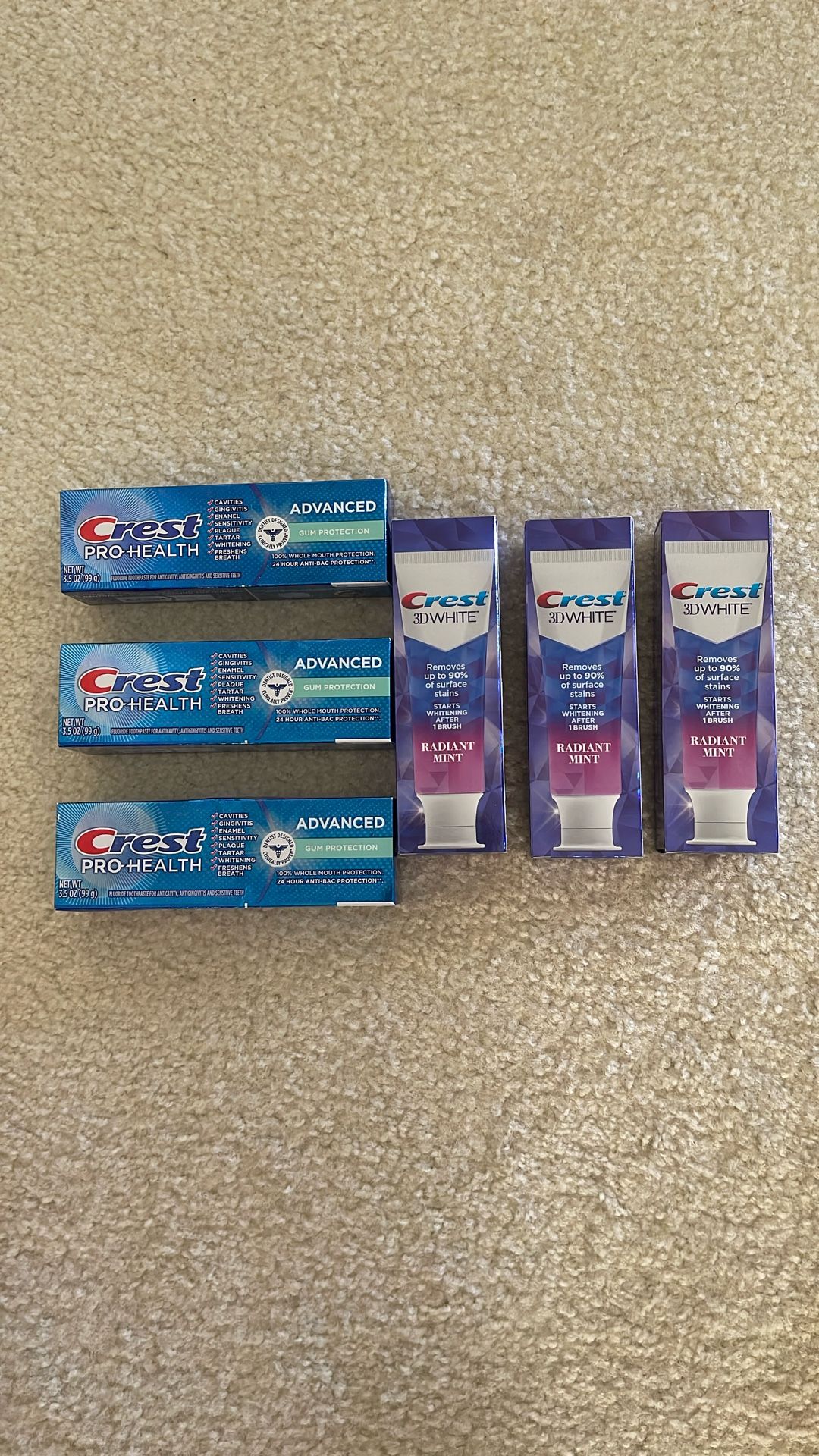 Crest 3D White & PRO-HEALTH toothpaste (6) For $12