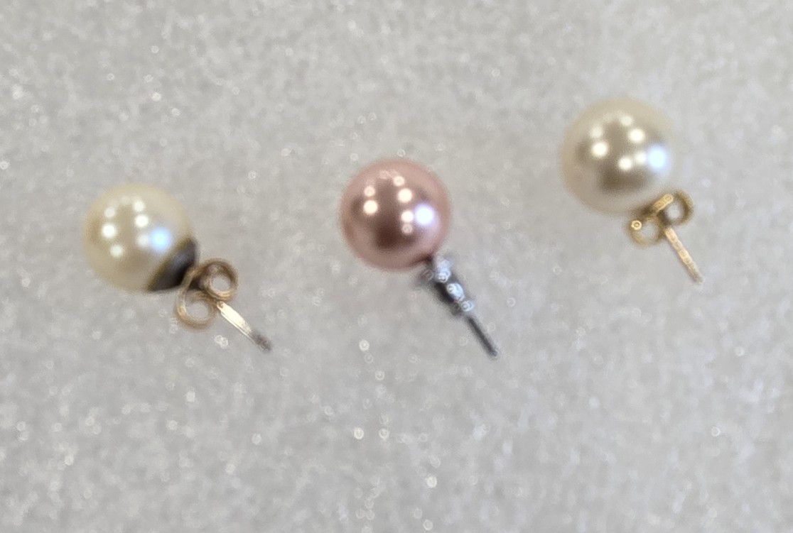 3pcs Assorted Pearl Stud Earrings Pink And White