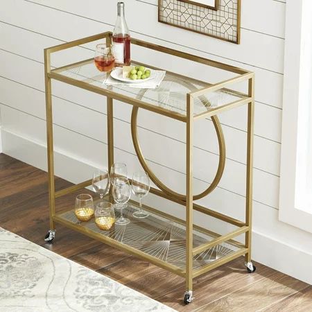 Better Homes & Gardens Nola Mid-Century Metal & Glass Bar Cart, Gold Finish Gold - 35.55" L x 15.75" W x 37" H