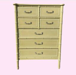 Faux Bamboo vintage henry link bali hai tall boy dresser drawer chest