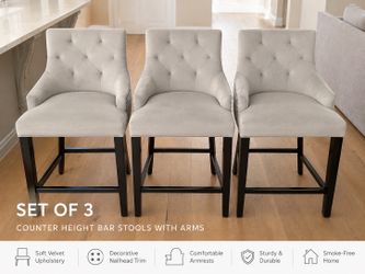 Set of 3 Velvet Counter Height Bar Stools – Delivery Available