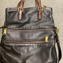 FOSSIL EXPLORER Foldover BLACK Leather Crossbody Messenger