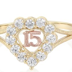 Brand New 14K SOLID GOLD QUINCEANERA CZ HEART CUT RING