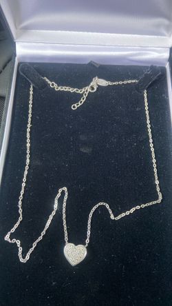 Cadena De Mujer De Plata Con Corazon Con Diamantés 